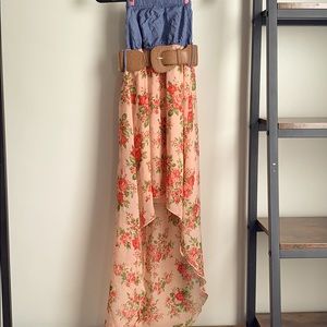 Jean and rose colored high low dress
